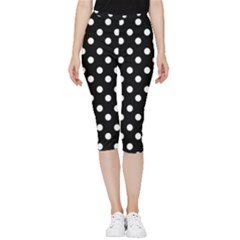 Black And White Polka Dots Inside Out Lightweight Velour Capri Leggings  by GardenOfOphir