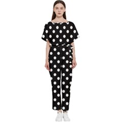 Black And White Polka Dots Batwing Lightweight Chiffon Jumpsuit by GardenOfOphir