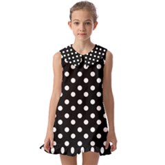 Black And White Polka Dots Kids  Pilgrim Collar Ruffle Hem Dress by GardenOfOphir