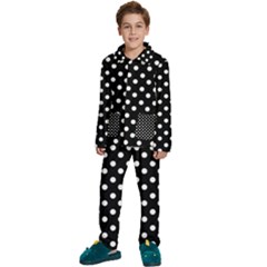 Black And White Polka Dots Kids  Long Sleeve Velvet Pajamas Set by GardenOfOphir