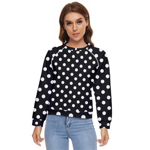 Black And White Polka Dots Women s Long Sleeve Raglan Tee by GardenOfOphir