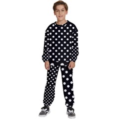 Black And White Polka Dots Kids  Sweatshirt Set by GardenOfOphir