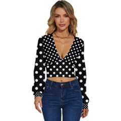 Black And White Polka Dots Long Sleeve Deep-v Velour Top by GardenOfOphir