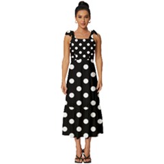 Black And White Polka Dots Tie-strap Tiered Midi Chiffon Dress