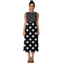 Black And White Polka Dots Sleeveless Round Neck Midi Dress