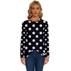 Black And White Polka Dots Long Sleeve Crew Neck Pullover Top by GardenOfOphir