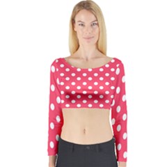 Hot Pink Polka Dots Long Sleeve Crop Top by GardenOfOphir