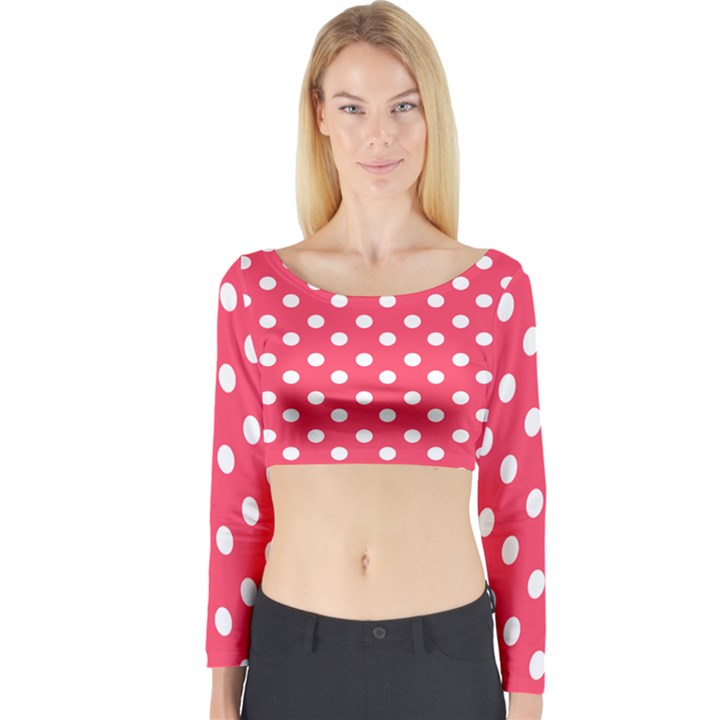 Hot Pink Polka Dots Long Sleeve Crop Top