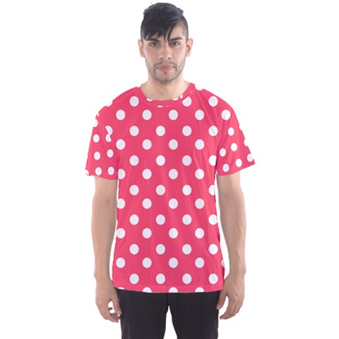 Hot Pink Polka Dots Men s Sport Mesh Tee by GardenOfOphir