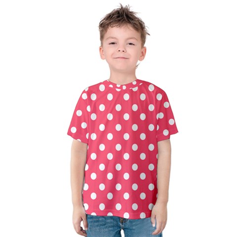 Hot Pink Polka Dots Kids  Cotton Tee by GardenOfOphir