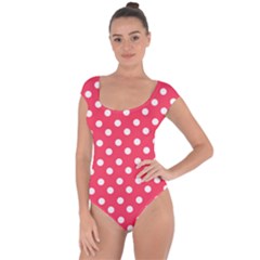 Hot Pink Polka Dots Short Sleeve Leotard  by GardenOfOphir