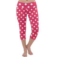 Hot Pink Polka Dots Capri Yoga Leggings by GardenOfOphir