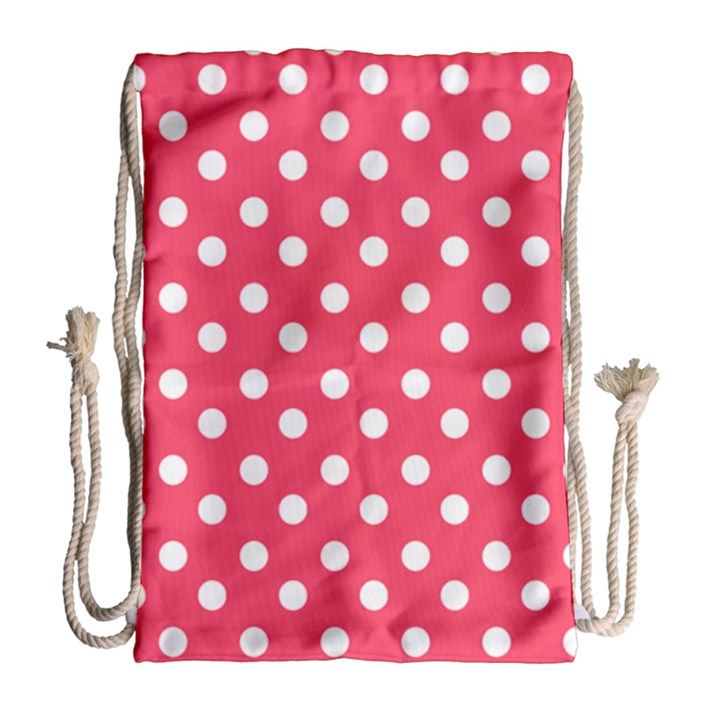 Hot Pink Polka Dots Drawstring Bag (Large)