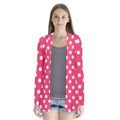 Hot Pink Polka Dots Drape Collar Cardigan by GardenOfOphir