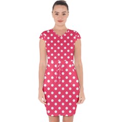 Hot Pink Polka Dots Capsleeve Drawstring Dress  by GardenOfOphir