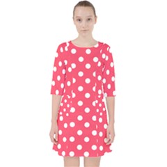 Hot Pink Polka Dots Quarter Sleeve Pocket Dress by GardenOfOphir