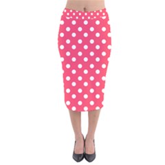 Hot Pink Polka Dots Velvet Midi Pencil Skirt by GardenOfOphir