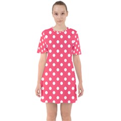 Hot Pink Polka Dots Sixties Short Sleeve Mini Dress by GardenOfOphir