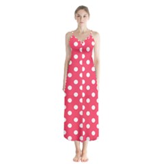 Hot Pink Polka Dots Button Up Chiffon Maxi Dress by GardenOfOphir