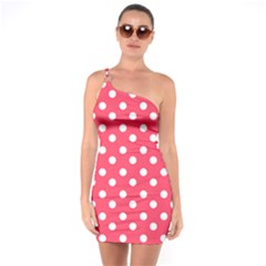 Hot Pink Polka Dots One Soulder Bodycon Dress by GardenOfOphir