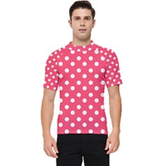 Hot Pink Polka Dots Men s Short Sleeve Rash Guard by GardenOfOphir