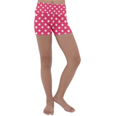 Hot Pink Polka Dots Kids  Lightweight Velour Yoga Shorts by GardenOfOphir