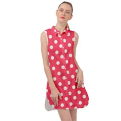 Hot Pink Polka Dots Sleeveless Shirt Dress by GardenOfOphir