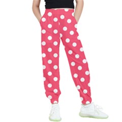 Hot Pink Polka Dots Kids  Elastic Waist Pants by GardenOfOphir