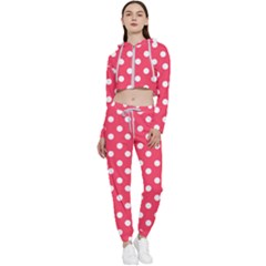 Hot Pink Polka Dots Cropped Zip Up Lounge Set by GardenOfOphir