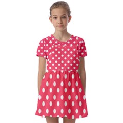 Hot Pink Polka Dots Kids  Short Sleeve Pinafore Style Dress by GardenOfOphir