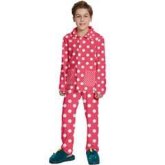 Hot Pink Polka Dots Kids  Long Sleeve Velvet Pajamas Set