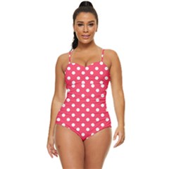 Hot Pink Polka Dots Retro Full Coverage Swimsuit by GardenOfOphir