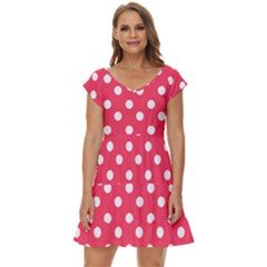 Hot Pink Polka Dots Short Sleeve Tiered Mini Dress by GardenOfOphir