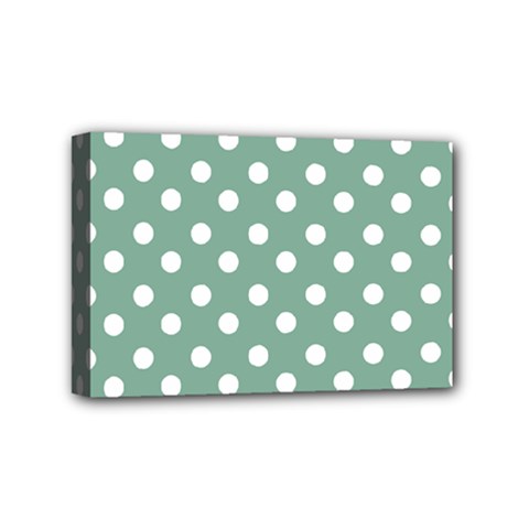 Mint Green Polka Dots Mini Canvas 6  X 4  (stretched) by GardenOfOphir