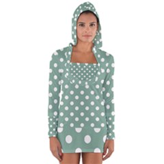 Mint Green Polka Dots Long Sleeve Hooded T-shirt by GardenOfOphir