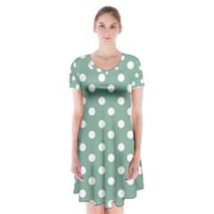 Mint Green Polka Dots Short Sleeve V-neck Flare Dress by GardenOfOphir