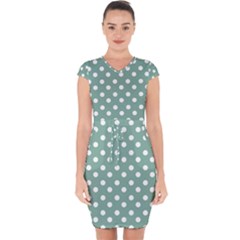 Mint Green Polka Dots Capsleeve Drawstring Dress  by GardenOfOphir