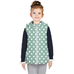 Mint Green Polka Dots Kids  Hooded Puffer Vest by GardenOfOphir