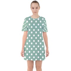 Mint Green Polka Dots Sixties Short Sleeve Mini Dress by GardenOfOphir