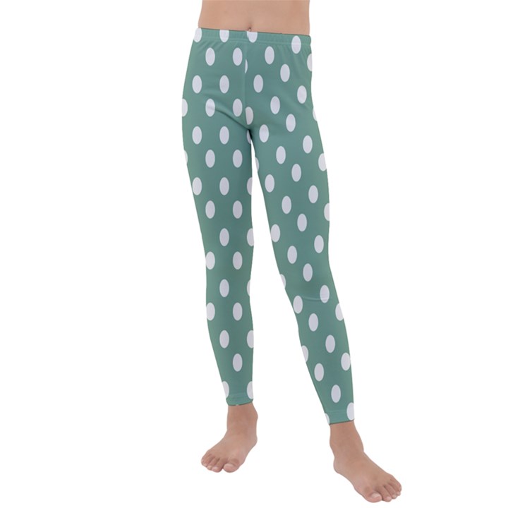 Mint Green Polka Dots Kids  Lightweight Velour Leggings