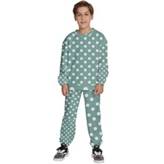 Mint Green Polka Dots Kids  Sweatshirt Set by GardenOfOphir