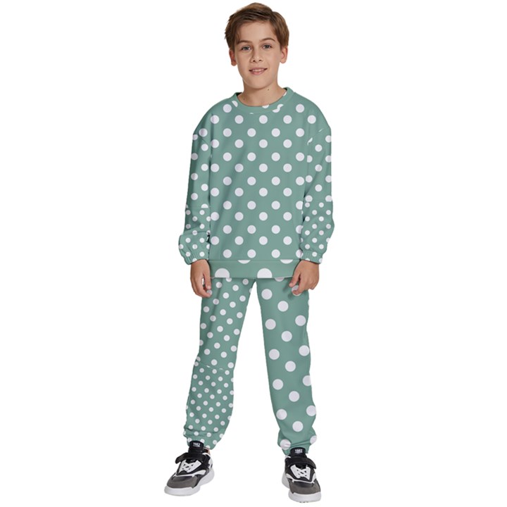 Mint Green Polka Dots Kids  Sweatshirt set