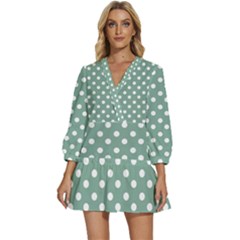 Mint Green Polka Dots V-neck Placket Mini Dress by GardenOfOphir