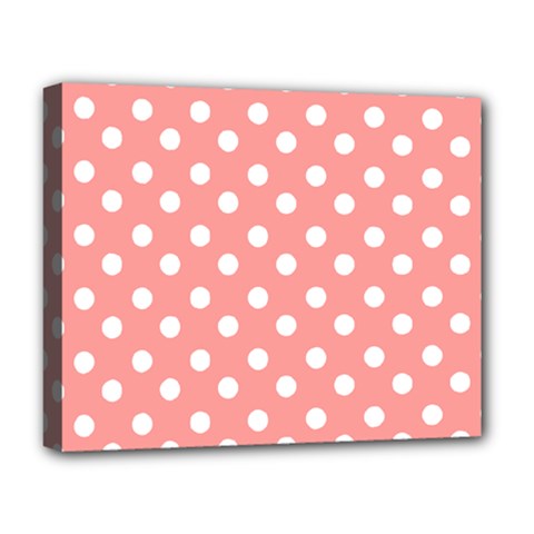 Coral And White Polka Dots Deluxe Canvas 20  X 16  (stretched) by GardenOfOphir