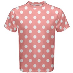 Coral And White Polka Dots Men s Cotton Tee by GardenOfOphir