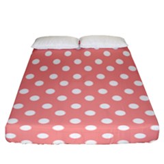 Coral And White Polka Dots Fitted Sheet (california King Size) by GardenOfOphir