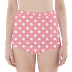 Coral And White Polka Dots High-waisted Bikini Bottoms by GardenOfOphir