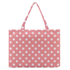 Coral And White Polka Dots Zipper Medium Tote Bag by GardenOfOphir