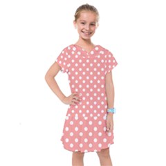 Coral And White Polka Dots Kids  Drop Waist Dress by GardenOfOphir