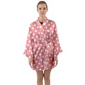 Coral And White Polka Dots Long Sleeve Satin Kimono View1